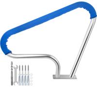 SucceBuy Pool Rail 39x32 pouces, main courante de piscine en acier inoxydable 304 argenté, capacité de charge de 250 lb, avec cache-poignée bleu