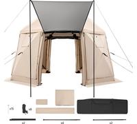 SucceBuy Pop-up Pavillon 3,6 x 3,6 m, tente de camping sphérique à 13 côtés avec toit amovible & sac de transport, aération à 360° et protection solaire, tente pour 8-10 personnes, beige