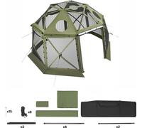 SucceBuy Pop-up Pavillon, 3,96 x 3,96 m, tente de camping sphérique avec toit amovible & sac de transport, aération 360°, protection solaire, convient pour 10-12 personnes, vert