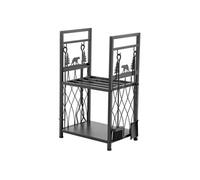 SucceBuy Porte-Bûches à 2 Niveaux 45,5x33x76,5cm Avec Outils de Cheminée Capacité 181,4kg
