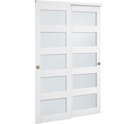 SucceBuy Porte coulissante 1219 mm x 2032 mm (adaptée à la taille de l'ouverture), portes coulissantes bypass en verre dépoli avec kit d'accessoires, bois massif et panneau MDF avec revêtement PVC hyd