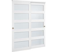 SucceBuy Porte coulissante 1524 mm x 2032 mm (adaptée aux ouvertures), portes coulissantes bypass en verre dépoli avec kit d'accessoires, bois et panneau MDF avec revêtement PVC hydrofuge pour armoire