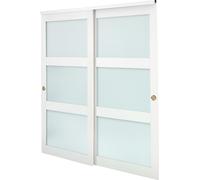 SucceBuy Porte coulissante 1829 mm x 2032 mm (adaptée à la taille de l'ouverture), portes coulissantes bypass en verre dépoli avec kit d'accessoires, panneau en bois massif & MDF avec revêtement PVC h