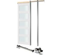SucceBuy Porte coulissante (765 x 2035 mm) 5 éléments, porte coulissante simple en verre dépoli avec kit d'accessoires, panneau de porte en bois et MDF avec surface hydrofuge pour chambre à coucher, c