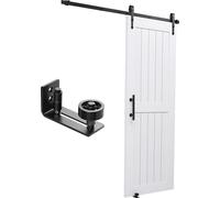 SucceBuy Porte coulissante style grange avec design robuste en MDF (762 x 2134 mm), kit de quincaillerie inclus, revêtement PVC hydrofuge et cadre en H, idéale pour le salon et la salle de bain en bla