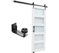 SucceBuy Porte coulissante style grange avec kit de quincaillerie (914 x 2134 mm), fabriquée en panneaux MDF robustes et verre dépoli, surface en PVC hydrofuge, design de cadre en H - idéale pour les 