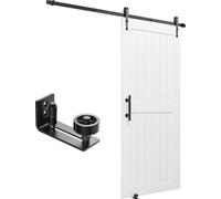 SucceBuy Porte coulissante style grange avec système de porte coulissante (914 x 2134 mm) en panneaux MDF robustes, porte avec kit de quincaillerie, revêtement PVC hydrofuge et cadre en H, idéale pour