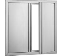 SucceBuy Porte d'accès au barbecue, 610 x 610 mm, double porte en acier inoxydable montée à fleur, cuisine extérieure et îlot de barbecue, porte murale verticale avec poignées escamotables, pour stati