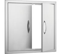 SucceBuy Porte d'accès au barbecue, 660 x 609 mm, double porte de cuisine extérieure, porte en acier inoxydable montée à fleur, porte murale verticale avec poignées, pour îlot de barbecue, station de