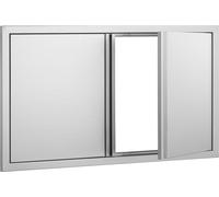 SucceBuy Porte d'accès au barbecue, 914 x 534 mm, double porte de cuisine extérieure, porte en acier inoxydable montée à fleur, porte murale verticale avec poignées escamotables, pour îlot de barbecue