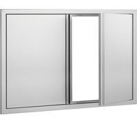 SucceBuy Porte d'accès au barbecue, 914 x 610 mm, double porte de cuisine extérieure, porte en acier inoxydable montée à fleur, porte murale verticale avec poignées escamotables pour îlot de barbecue,
