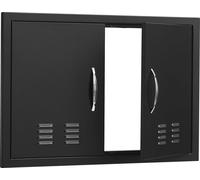 SucceBuy Porte d'accès BBQ, 762 x 533 mm, double porte de cuisine extérieure, porte à panneaux froids montée à fleur, porte murale verticale avec poignées et fentes d'aération, pour îlot de barbecue,