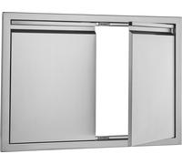 SucceBuy Porte d'accès BBQ 762x532 mm, double porte de cuisine extérieure, acier inoxydable, montage affleurant, porte murale verticale avec poignées encastrées pour îlot de barbecue, station de barbe