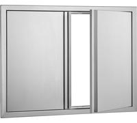SucceBuy Porte d'accès BBQ, 787 x 609 mm, double porte de cuisine extérieure, porte en acier inoxydable montée à fleur, porte murale verticale avec poignées escamotables pour îlot de barbecue, station
