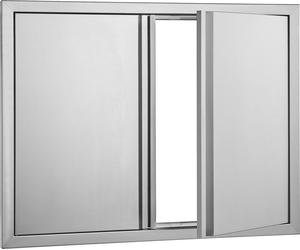 SucceBuy Porte d'accès BBQ, 787 x 609 mm, double porte de cuisine extérieure, porte en acier inoxydable montée à fleur, porte murale verticale avec poignées escamotables pour îlot de barbecue, station