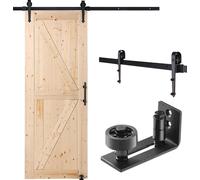 SucceBuy Porte de grange et kit de quincaillerie, grande porte coulissante en bois de 76,2 x 213,4 cm, fonctionnement souple et silencieux, guide inférieur 8 en 1 et poignée inclus, panneau en épicéa,