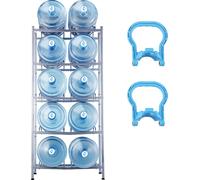 SucceBuy Porte-pichet d'eau à 5 niveaux, étagère à bouteilles de 5 gallons, rangement sur deux rangées pour 10 bouteilles, résistant pour cuisine, bureau, salon, gris argenté