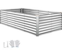 SucceBuy Potager surélevé en métal 240 x 120 x 62 cm, potager rectangulaire pour l'extérieur, kit de bacs à fleurs avec gants, potager et jardinière sans fond, argenté
