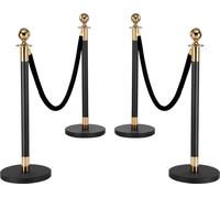 SucceBuy Poteau de délimitation en 4 parties, kit de guidage de personnes avec 2 cordes en velours noir (1,5 m), poteau de délimitation avec socle remplissable, idéal pour les manifestations, les expo
