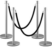 SucceBuy Poteaux de délimitation, lot de 2, corde en velours noir de 1,5 m, poteaux de délimitation argentés avec socle stable en béton et métal, montage Easy Connect