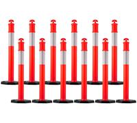 SucceBuy Poteaux de signalisation 12 pièces (114 cm) avec socle stable et bandes réfléchissantes, poteaux de barrage pour chantiers, parkings et guidage des personnes, rouge