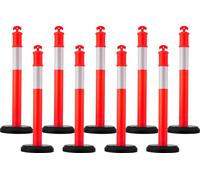 SucceBuy Poteaux de signalisation routière 9 pièces (114 cm) avec socle remplissable et bandes réfléchissantes, poteaux d'avertissement pour chantiers, parkings et barrières pour gérer la foule, rouge