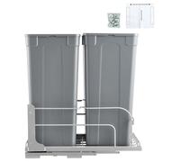 SucceBuy Poubelle coulissante (50 Qt x2), double poubelle sous plan avec fixation sur porte et rails à fermeture douce, idéale pour les placards de cuisine sous l'évier (gris)