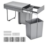 SucceBuy Poubelle coulissante pour placards de cuisine (20 L x 2), double poubelle à monter en dessous, avec système coulissant métallique robuste à sortie totale et poignée pratique