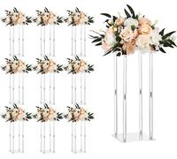SucceBuy Présentoir pour fleurs de mariage 220x220x500mm, 10 pièces de tabouret pour fleurs avec plateau en acrylique, support cylindrique et cubique pour plantes pour les fêtes, les anniversaires, la