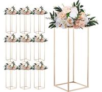 SucceBuy Présentoir pour fleurs de mariage 250x250x600mm, 10 pièces Porte-fleurs, support rectangulaire pour plantes en métal doré pour fêtes, anniversaires, mariages et décoration de table