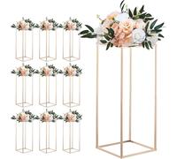 SucceBuy Présentoir pour fleurs de mariage 250x250x600mm, pack de 10 tabourets pour fleurs, support pour plantes avec étagère en acrylique, support de décoration rectangulaire doré pour fêtes, anniver