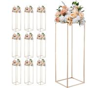 SucceBuy Présentoir pour fleurs de mariage 280x280x800mm, 10 pièces Porte-fleurs, support rectangulaire pour plantes en métal doré pour fêtes, anniversaires, mariages et décoration de table