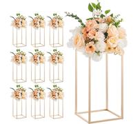 SucceBuy Présentoir pour fleurs de mariage, pack de 10 supports pour fleurs avec plateau en acrylique, support rectangulaire doré pour plantes pour les fêtes, les anniversaires, la maison et la décora