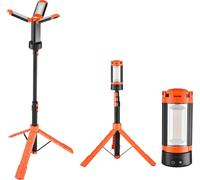 SucceBuy Projecteur de chantier à LED avec trépied, lampe de travail portable, lampe de camping rechargeable, 3 têtes de lampe, trépied amovible, 2200 lumens, intensité variable de 3000 K à 6500 K, id