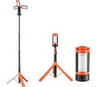 SucceBuy Projecteur de chantier LED avec trépied, lampe de travail portable 6 Ah, lampe de camping rechargeable avec trois têtes de lampe, support de trépied amovible, 2200 LM, variateur de 3000 K à 6
