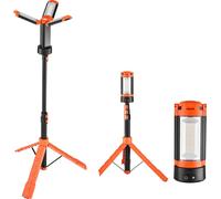 SucceBuy Projecteur de chantier LED avec trépied, lampe de travail rechargeable, 13,2 Ah, lampe de camping avec 3 têtes de lampe, trépied amovible, 2200 LM, intensité variable de 3000 K à 6500 K, idéa