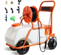 SucceBuy Pulvérisateur à gazon, 60 l, avec roues, pression réglable de 0 à 90 PSI, 8 buses, 2 tiges, couvercle à large ouverture pour le désherbage du jardin