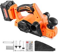 SucceBuy Rabot à bois sans fil, largeur de coupe 82 mm, 15000 tr/min Rabot électrique avec batterie lithium 4,0 Ah 18 V, moteur sans balais, profondeur de coupe réglable et sac à poussière, idéal pour