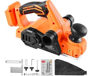 SucceBuy Rabot à bois sans fil, largeur de coupe 82 mm, 15000 tr/min Rabot électrique avec moteur brushless, profondeur de coupe réglable pour un travail précis du bois, compatible avec une batterie 1