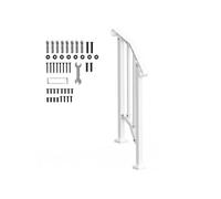 SucceBuy Main courante 1-2 marches pour escaliers extérieurs, design blanc rétro en arc, kit main courante escalier. Rampe de transition en acier au carbone avec kit de montage. Idéal pour les personn