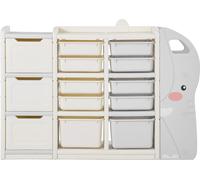 SucceBuy Rangement de jouets et bibliothèque en forme d'éléphant, étagère à 4 niveaux avec 10 boîtes en plastique flexibles, idéale pour la chambre et la salle de ris + Beige)