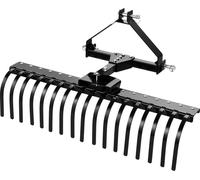SucceBuy Râteau à foin pour tracteur tondeuse 127 cm, système d'attelage 3 points avec 17 dents en acier, compatible avec les tracteurs de catégorie 1, angle réglable, coupe-bordures robuste pour l'he