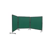 SucceBuy 6' x 6' écran de soudage à 3 panneaux avec cadre, rideau de protection en vinyle ignifugé, 12 roulettes pivotantes (6 blocables), mobile et professionnel pour l'atelier, vert