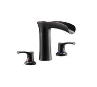 SucceBuy Robinet de baignoire romain à 3 trous et 2 poignées, robinet de baignoire en alliage de zinc avec bec court pour montage sur pont, idéal pour laver les animaux domestiques, surface en bronze 