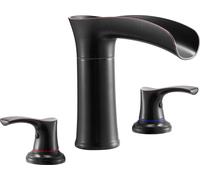 SucceBuy Robinet de baignoire romain à 3 trous et 2 poignées, robinet de baignoire en alliage de zinc avec bec court pour montage sur pont, idéal pour laver les animaux domestiques, surface en bronze 