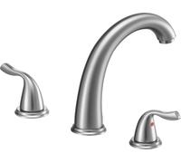 SucceBuy Robinet de baignoire romain avec design 3 trous et 2 poignées, set de robinetterie pour baignoire en acier inoxydable brossé avec bec courbé pour montage sur la surface de la baignoire, idéal