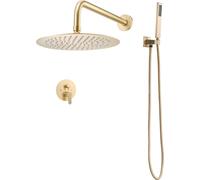 SucceBuy Robinet de douche Système de douche à effet pluie pour salle de bain avec pomme de douche à effet pluie ronde de 254 mm & douchette à main, système de douche mural avec vanne en laiton durabl