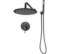SucceBuy Robinet de douche Système de douche à effet pluie pour salle de bain avec pomme de douche à effet pluie ronde de 203 mm et douchette à main, système de douche mural avec robinet en laiton et 