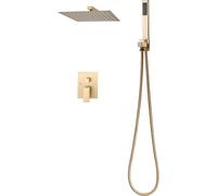 SucceBuy Robinet de douche Système de douche à effet pluie pour salle de bain avec pomme de douche à effet pluie carrée de 254 mm et douchette, kit de douche mural avec robinet en laiton et garniture