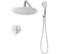 SucceBuy Robinet de douche Système de douche à effet pluie pour salle de bain avec pomme de douche à effet pluie ronde de 254 mm et douchette à main, kit de douche mural avec robinet en laiton et garn